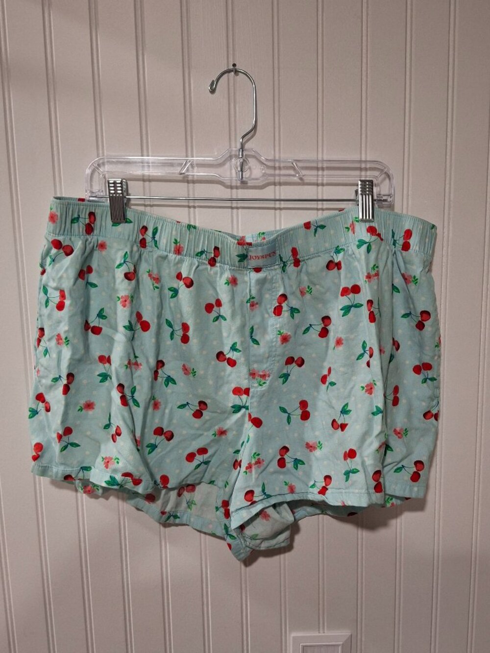 Joyspun 2X Pajama Sleep Shorts Light Blue Cherries Pull On Boxer Style